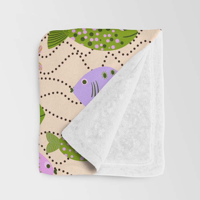 Go Fish - Green, Very Peri, beige Throw Blanket Gallery Image 3