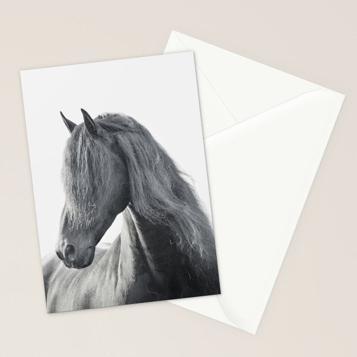 Wild Stallion - Black and White Photography, Friesian Horse Stationery Card Gallery Image 2