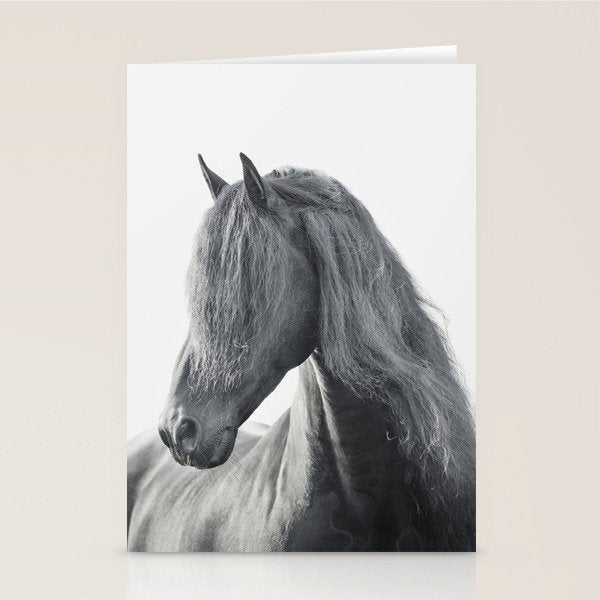 Wild Stallion - Black and White Photography, Friesian Horse Stationery Card Gallery Image 1