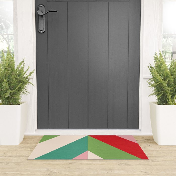 Festive Chevron Pattern Close-up - Red, Pink & Green Welcome Mat Gallery Image 3