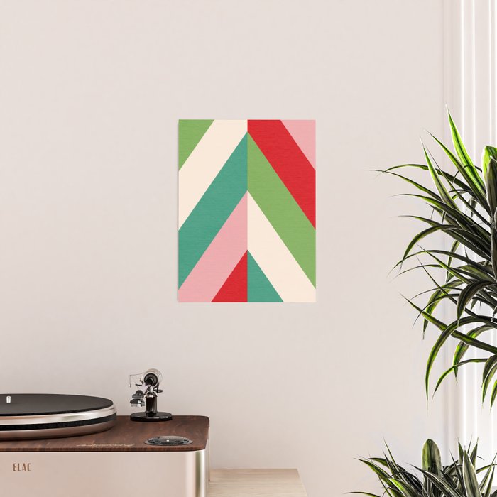Festive Chevron Pattern Close-up - Red, Pink & Green Poster Gallery Image 2