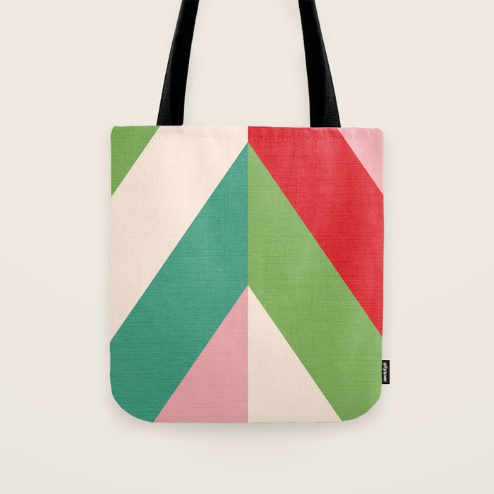 Festive Chevron Pattern Close-up - Red, Pink & Green Tote Bag Gallery Image 1