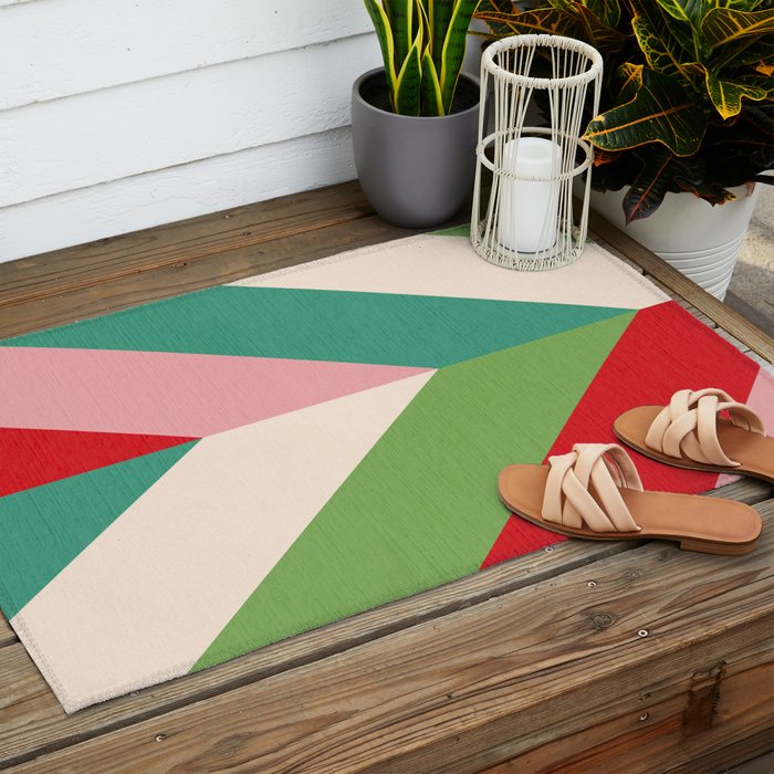 Festive Chevron Pattern Close-up - Red, Pink & Green Outdoor Rug Gallery Image 2