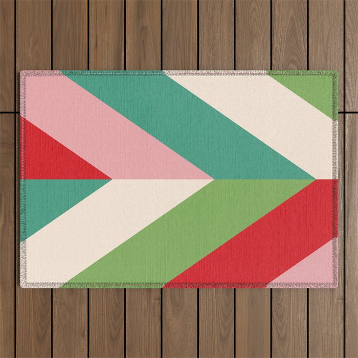 Festive Chevron Pattern Close-up - Red, Pink & Green Outdoor Rug Gallery Image 1