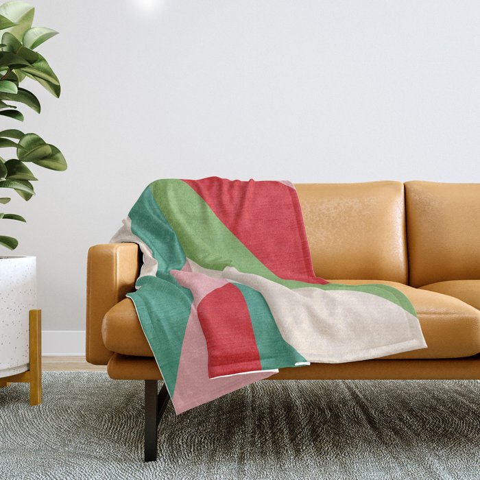 Festive Chevron Pattern Close-up - Red, Pink & Green Throw Blanket Gallery Image 1