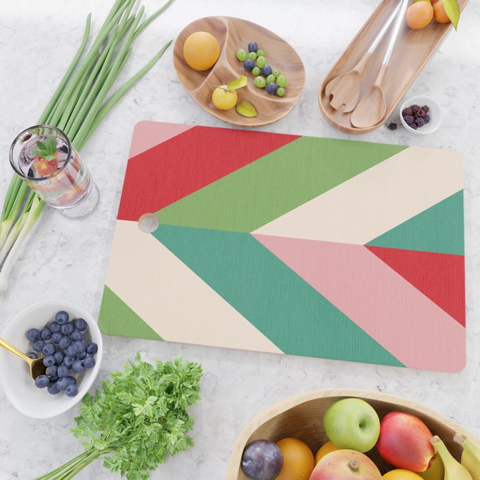 Festive Chevron Pattern Close-up - Red, Pink & Green Cutting Board Gallery Image 2