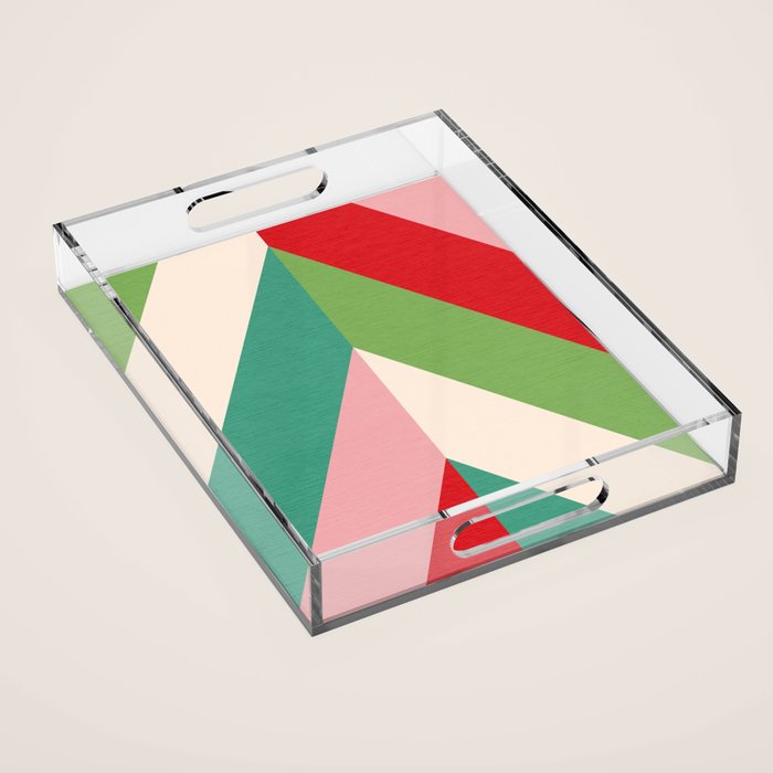 Festive Chevron Pattern Close-up - Red, Pink & Green Acrylic Tray Gallery Image 1