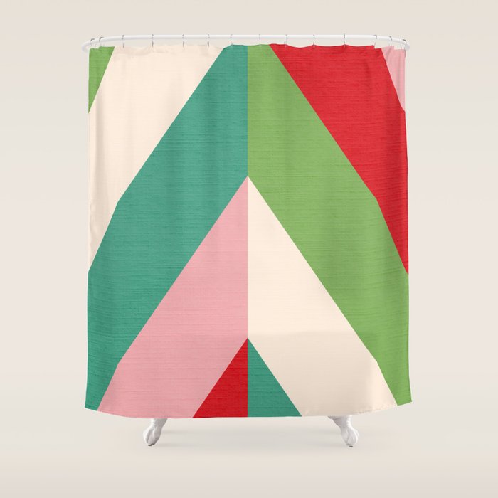 Festive Chevron Pattern Close-up - Red, Pink & Green Shower Curtain Gallery Image 1