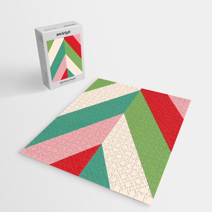 Festive Chevron Pattern Close-up - Red, Pink & Green Jigsaw Puzzle Gallery Image 2