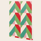 Festive Chevron Pattern Close-up - Red, Pink & Green Wallpaper Gallery Image 2