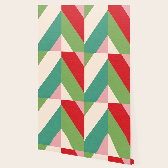 Festive Chevron Pattern Close-up - Red, Pink & Green Wallpaper Gallery Image 2