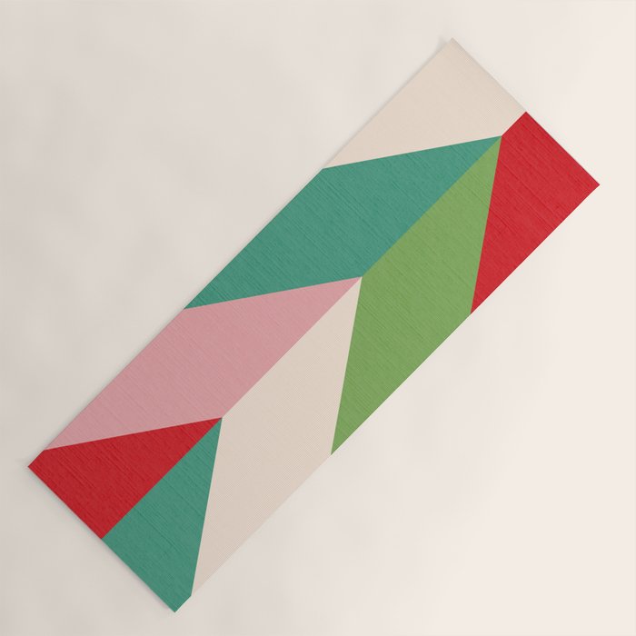 Festive Chevron Pattern Close-up - Red, Pink & Green Yoga Mat Gallery Image 1