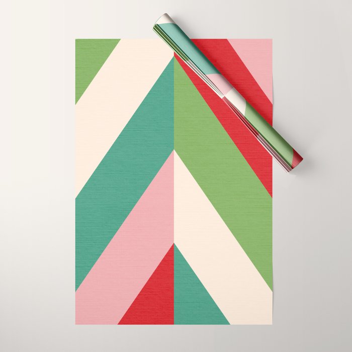 Festive Chevron Pattern Close-up - Red, Pink & Green Wrapping Paper Gallery Image 1