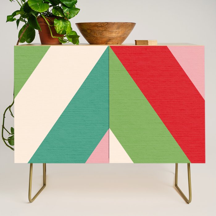 Festive Chevron Pattern Close-up - Red, Pink & Green Credenza Gallery Image 1