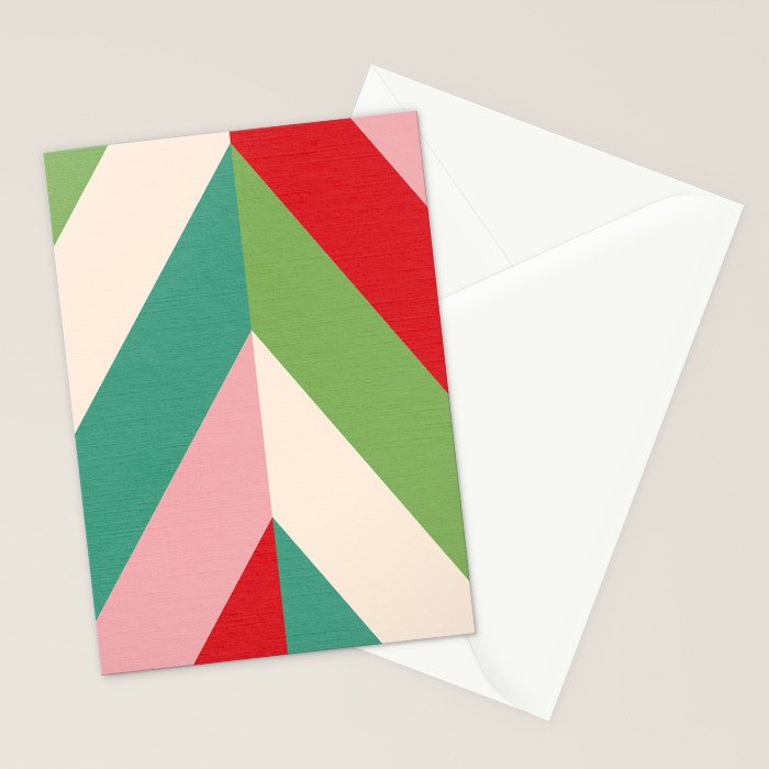 Festive Chevron Pattern Close-up - Red, Pink & Green Stationery Card Gallery Image 2