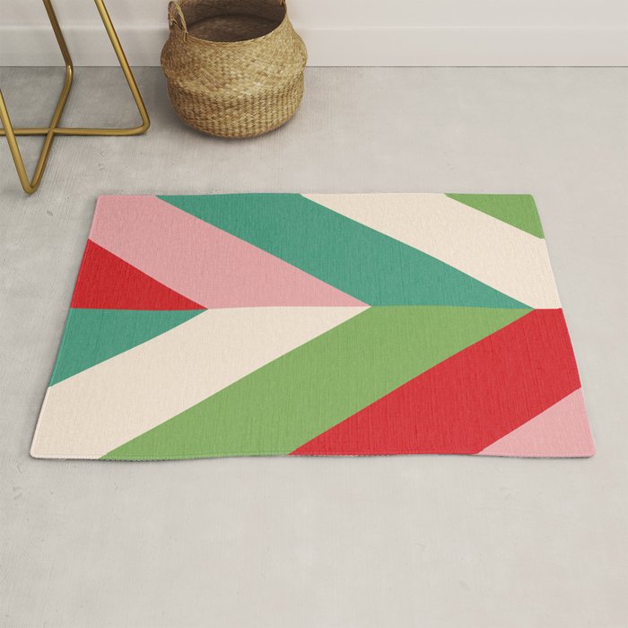 Festive Chevron Pattern Close-up - Red, Pink & Green Rug Gallery Image 1