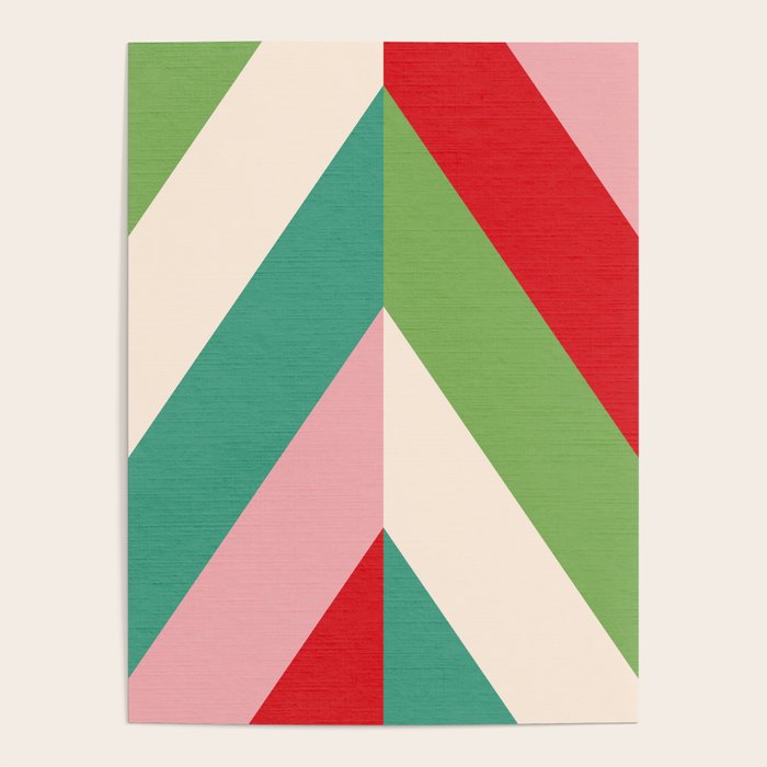 Festive Chevron Pattern Close-up - Red, Pink & Green Poster Gallery Image 4