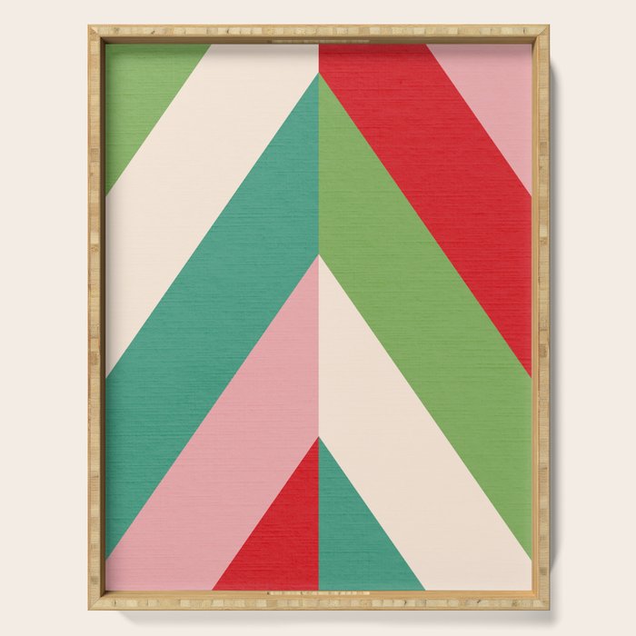 Festive Chevron Pattern Close-up - Red, Pink & Green Serving Tray Gallery Image 1