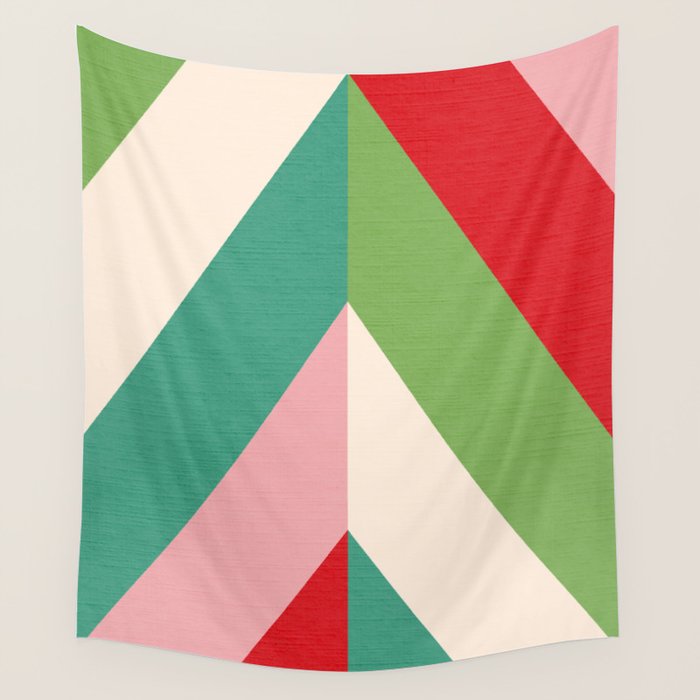 Festive Chevron Pattern Close-up - Red, Pink & Green Wall Tapestry Gallery Image 4