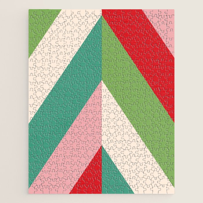 Festive Chevron Pattern Close-up - Red, Pink & Green Jigsaw Puzzle Gallery Image 1