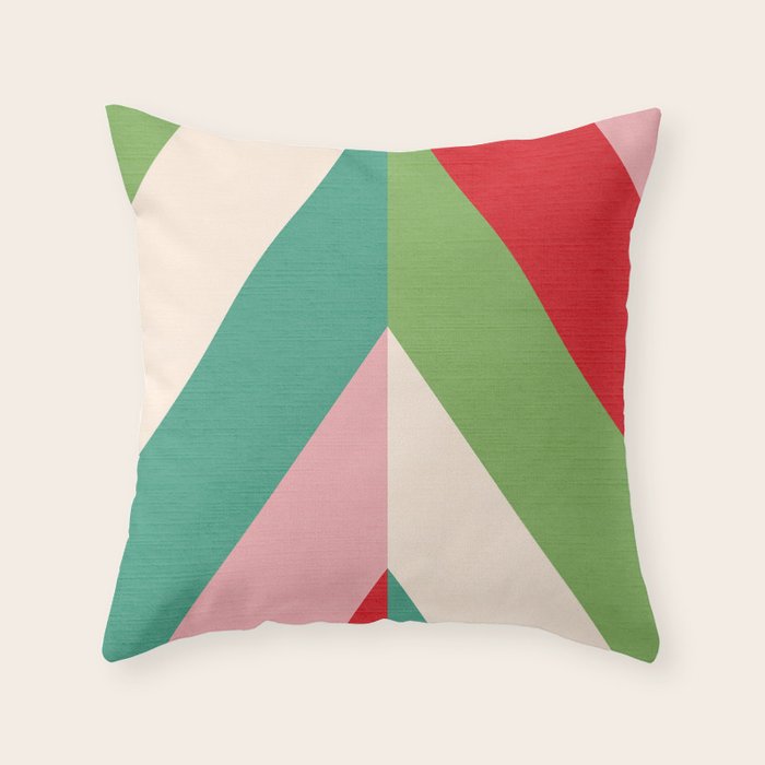 Festive Chevron Pattern Close-up - Red, Pink & Green Throw Pillow Gallery Image 6