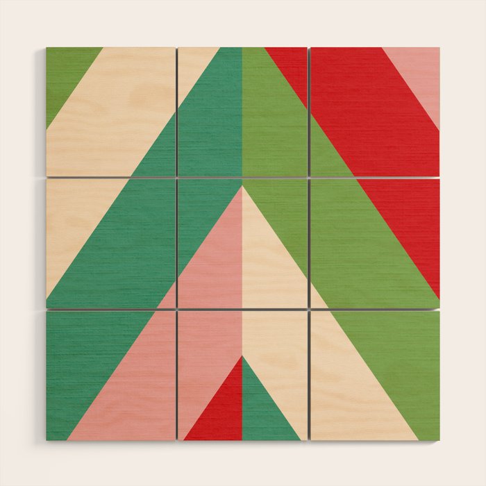 Festive Chevron Pattern Close-up - Red, Pink & Green Wood Wall Art Gallery Image 1