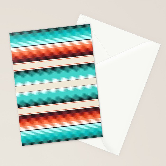 Navajo White, Turquoise and Burnt Orange Southwest Serape Blanket Stripes Stationery Card Gallery Image 2