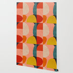 geometry shape mid century organic blush curry teal Wallpaper Gallery Image 2