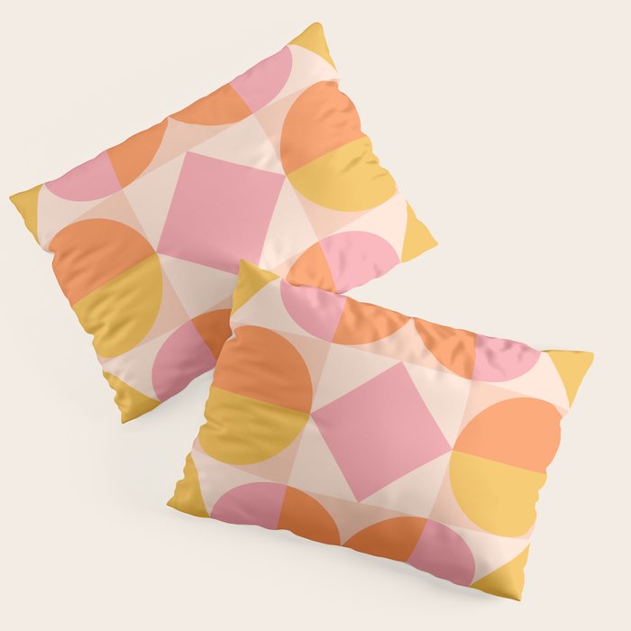 Mid Century Modern Geometric Abstract 833 Orange Pink and Yellow Pillow Sham Gallery Image 3