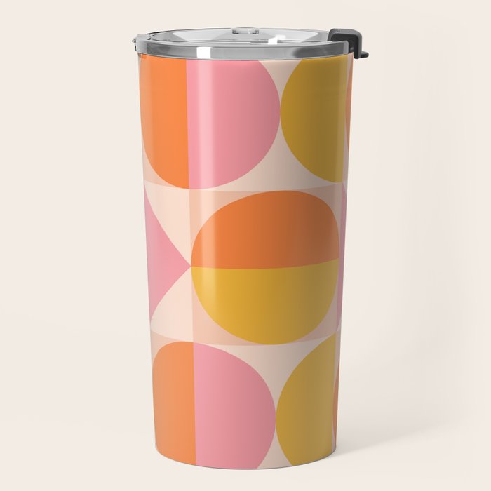 Mid Century Modern Geometric Abstract 833 Orange Pink and Yellow Travel Mug Gallery Image 2