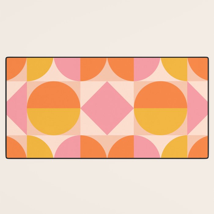 Mid Century Modern Geometric Abstract 833 Orange Pink and Yellow Desk Mat Gallery Image 3