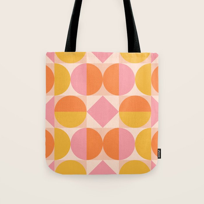 Mid Century Modern Geometric Abstract 833 Orange Pink and Yellow Tote Bag Gallery Image 1