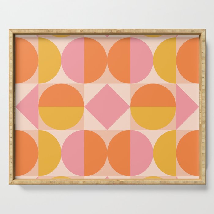 Mid Century Modern Geometric Abstract 833 Orange Pink and Yellow Serving Tray Gallery Image 1