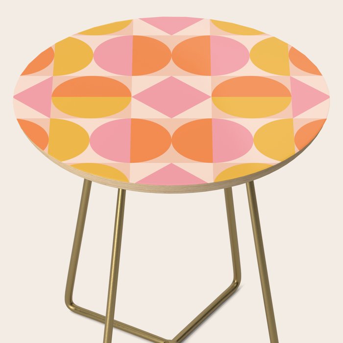 Mid Century Modern Geometric Abstract 833 Orange Pink and Yellow Side Table Gallery Image 2