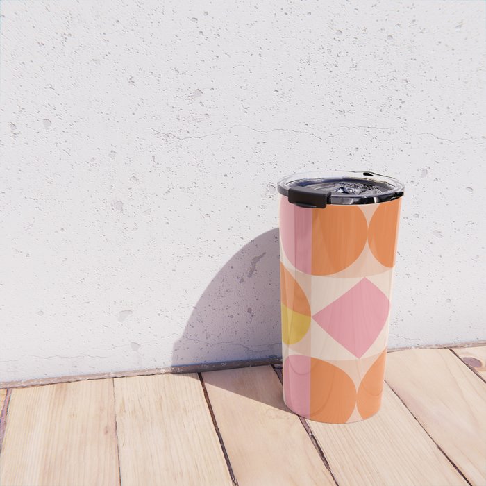 Mid Century Modern Geometric Abstract 833 Orange Pink and Yellow Travel Mug Gallery Image 4