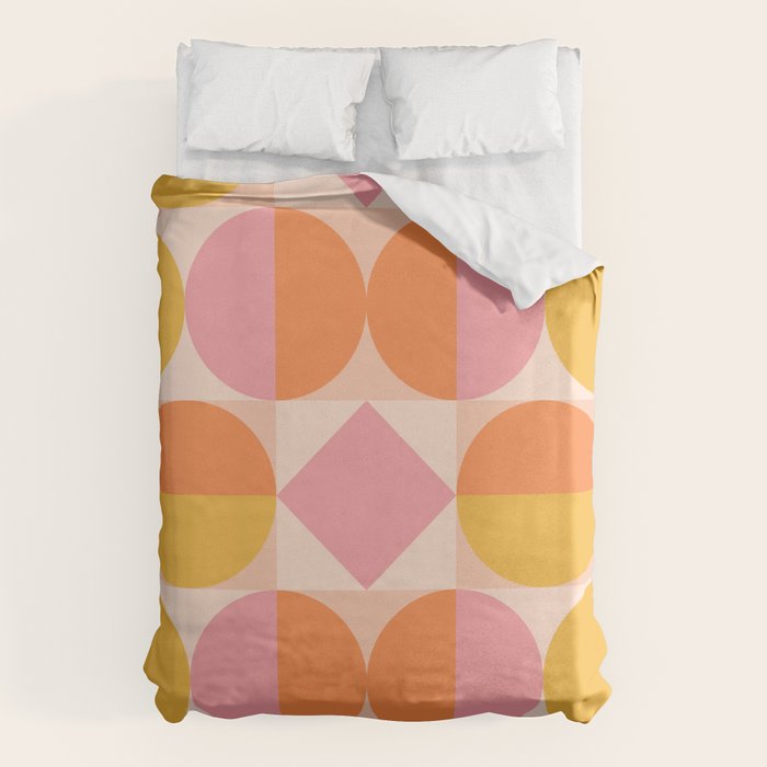 Mid Century Modern Geometric Abstract 833 Orange Pink and Yellow Duvet Cover Gallery Image 6