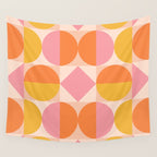 Mid Century Modern Geometric Abstract 833 Orange Pink and Yellow Wall Tapestry Gallery Image 4