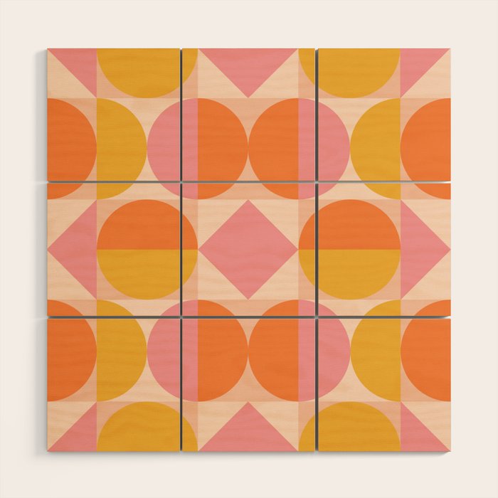 Mid Century Modern Geometric Abstract 833 Orange Pink and Yellow Wood Wall Art Gallery Image 1