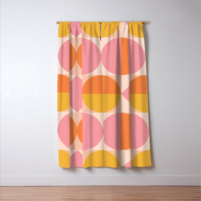 Mid Century Modern Geometric Abstract 833 Orange Pink and Yellow Window Curtain Gallery Image 3