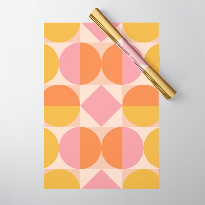 Mid Century Modern Geometric Abstract 833 Orange Pink and Yellow Wrapping Paper Gallery Image 1