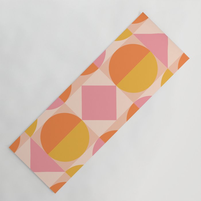 Mid Century Modern Geometric Abstract 833 Orange Pink and Yellow Yoga Mat Gallery Image 1