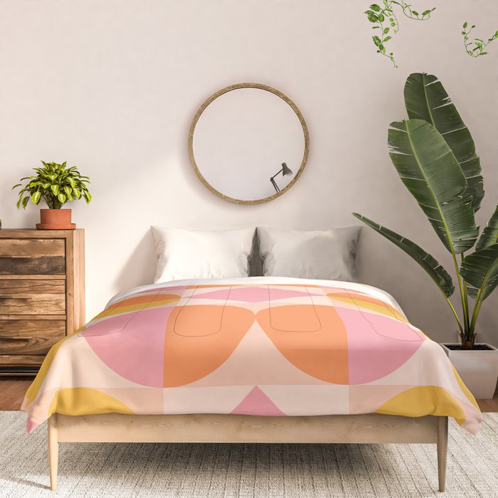 Mid Century Modern Geometric Abstract 833 Orange Pink and Yellow Comforter Gallery Image 3