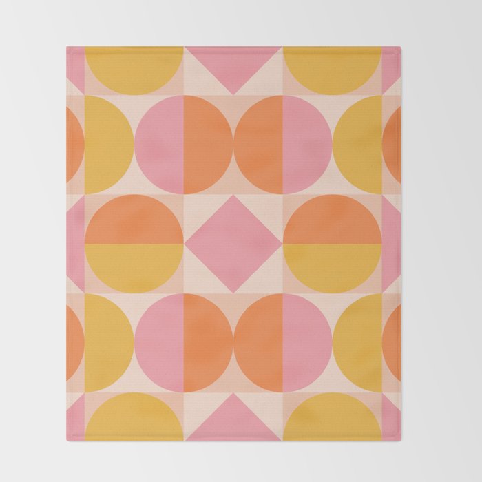 Mid Century Modern Geometric Abstract 833 Orange Pink and Yellow Throw Blanket Gallery Image 2