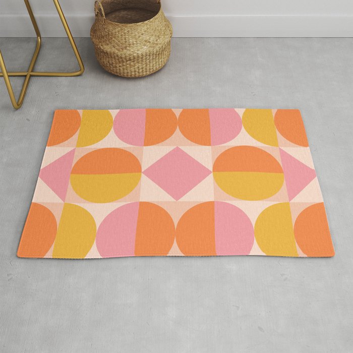 Mid Century Modern Geometric Abstract 833 Orange Pink and Yellow Rug Gallery Image 1
