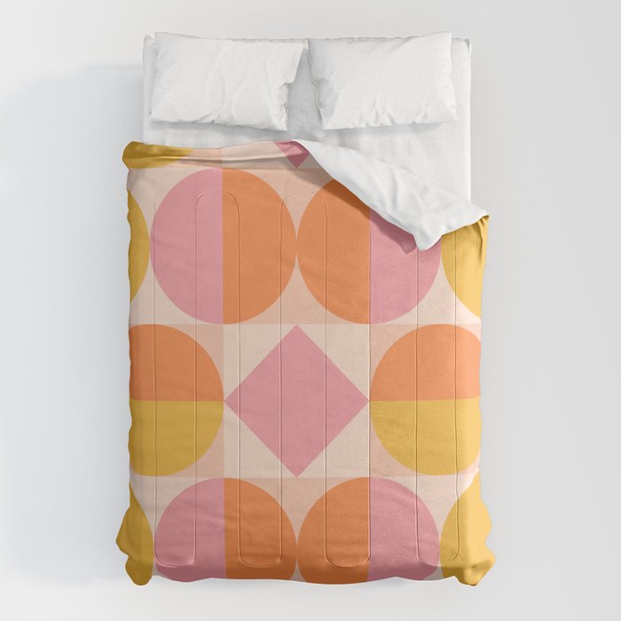 Mid Century Modern Geometric Abstract 833 Orange Pink and Yellow Comforter Gallery Image 1