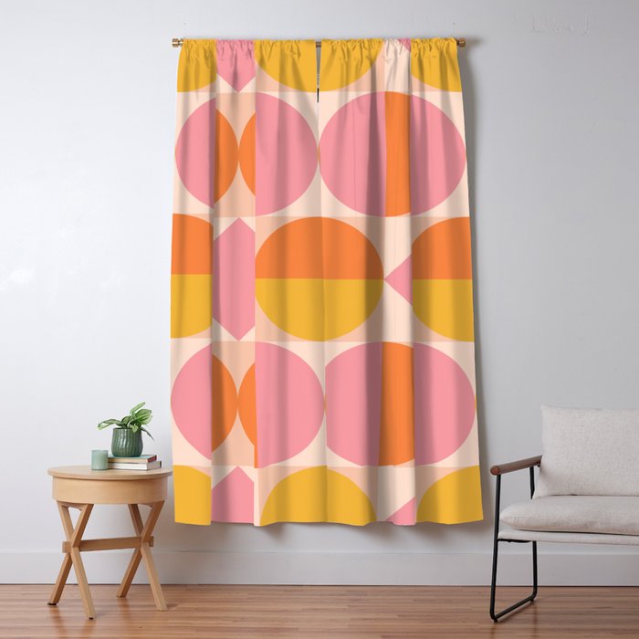 Mid Century Modern Geometric Abstract 833 Orange Pink and Yellow Window Curtain Gallery Image 5