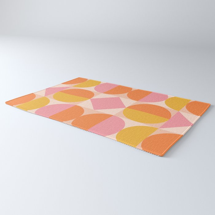 Mid Century Modern Geometric Abstract 833 Orange Pink and Yellow Rug Gallery Image 3