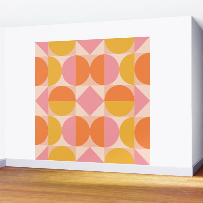 Mid Century Modern Geometric Abstract 833 Orange Pink and Yellow Wall Mural Gallery Image 2