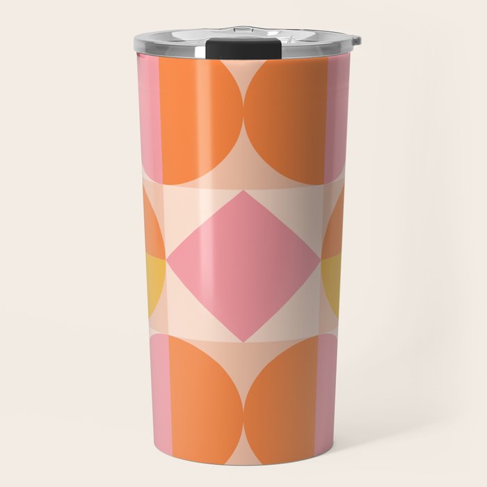 Mid Century Modern Geometric Abstract 833 Orange Pink and Yellow Travel Mug Gallery Image 1