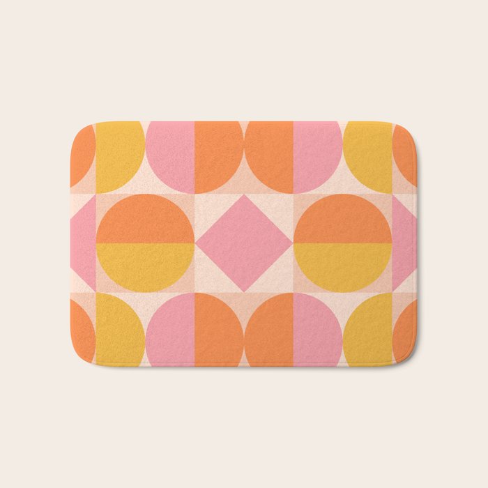 Mid Century Modern Geometric Abstract 833 Orange Pink and Yellow Bath Mat Gallery Image 1
